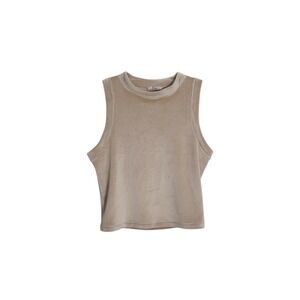 SKIMS Tank Top Women L Beige Velour Crop High Neck Sleeveless Stretch Top